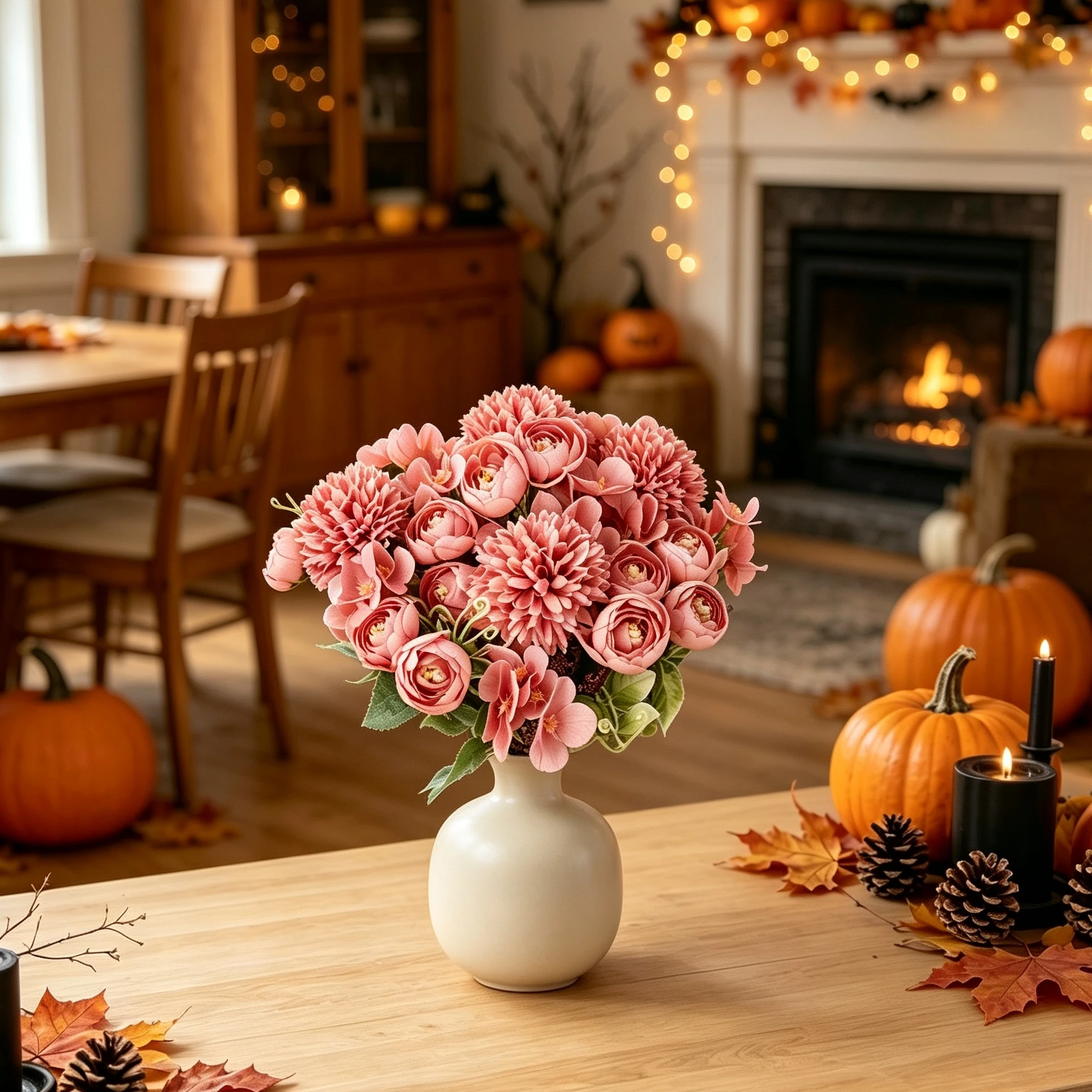 3 Stück Seiden-Kunstblumen Hortensie Rose für Außenbereich, Zuhause, Tisch, Vase, Hochzeit, Brautstrauß, Halloween, Herbstdekoration, DIY-Geschenke – Detail 6