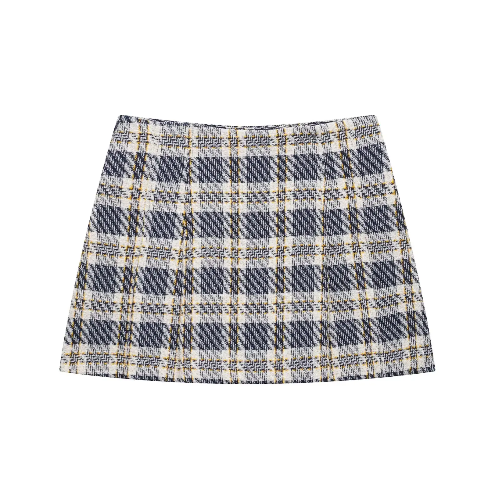 PB&ZA Colete feminino xadrez sem mangas com botão frontal e minissaia xadrez Conjunto de duas peças para o verão para um visual chique e estiloso