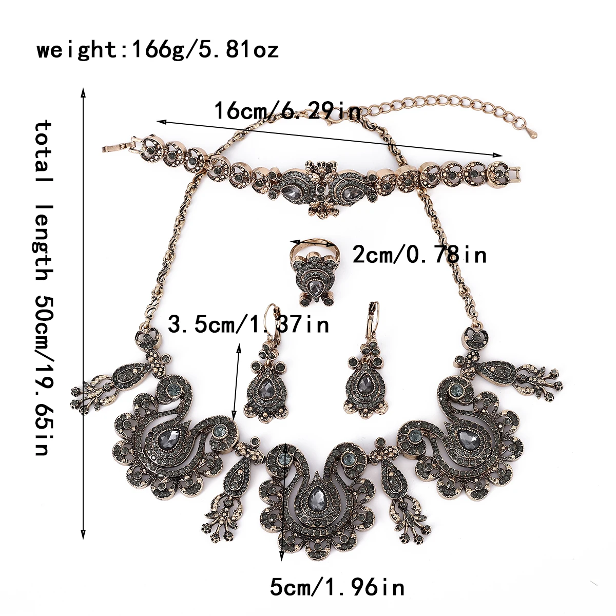Luxury Turkish-Style Jewelry Four-Piece Set Necklace Earrings Bracelet Rings Noble Decorative Jewelry
