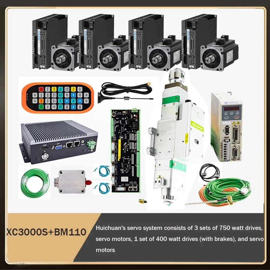 Raytools laser cutting control system XC3000S with BM110 automatic cutting head and Huichuan servo system 750 watt 400 watt brak