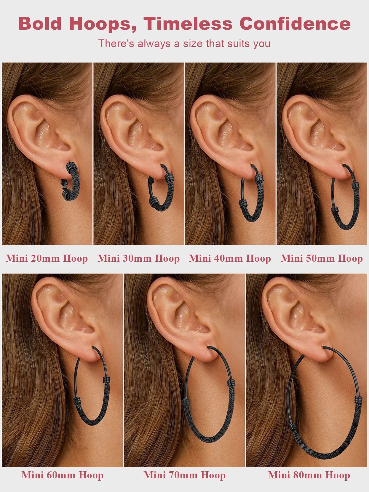 ChainsPro 20-80mm Hoop Earrings for Women Mesh 316L Stainless Steel Classic Mini - Large Statement Hoops Jewelry Gift for Her