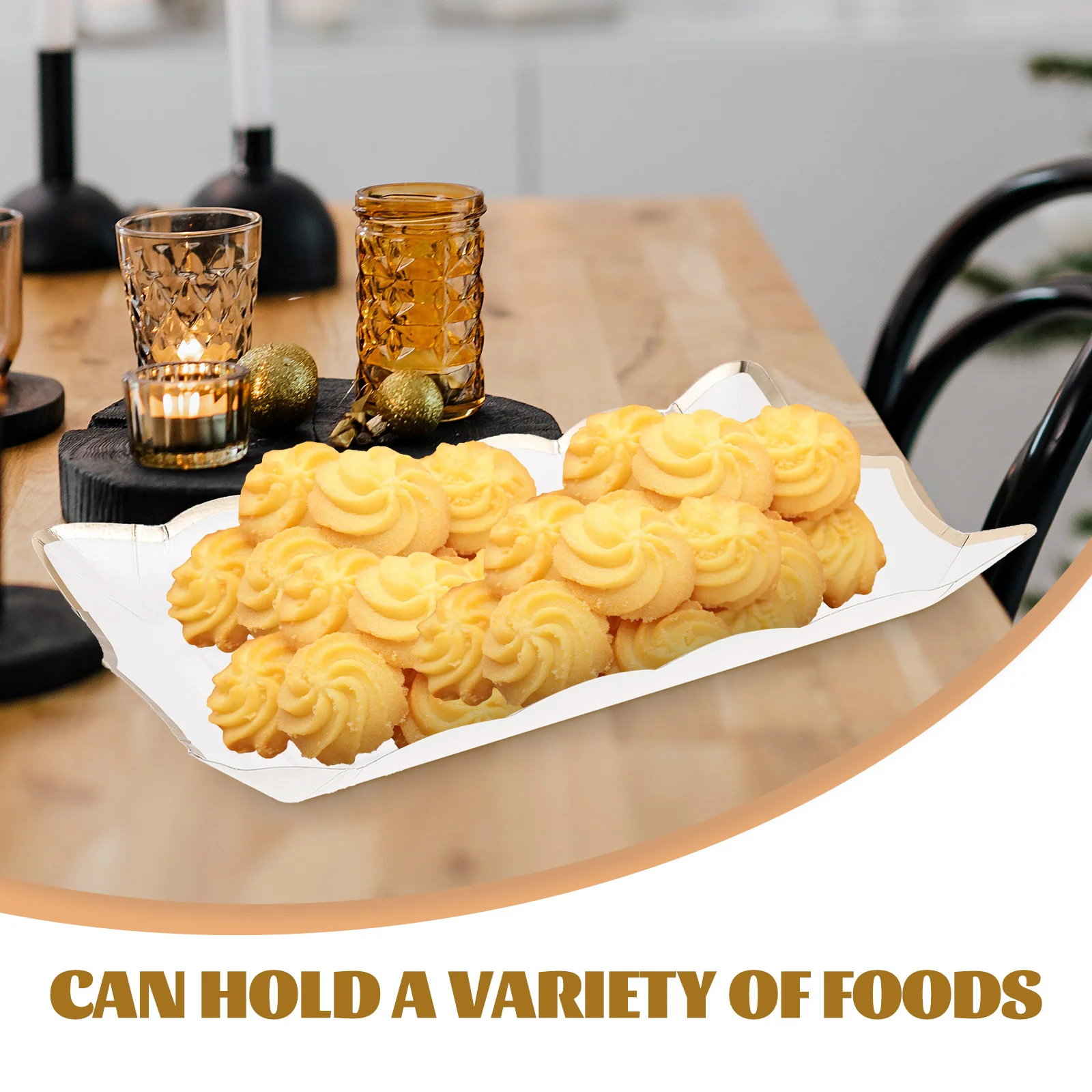 

4Pcs Food Safe Disposable Paper Trays Rectangle Serving Platters Dessert Candy Fruit Party Trays for Weddings Holidays