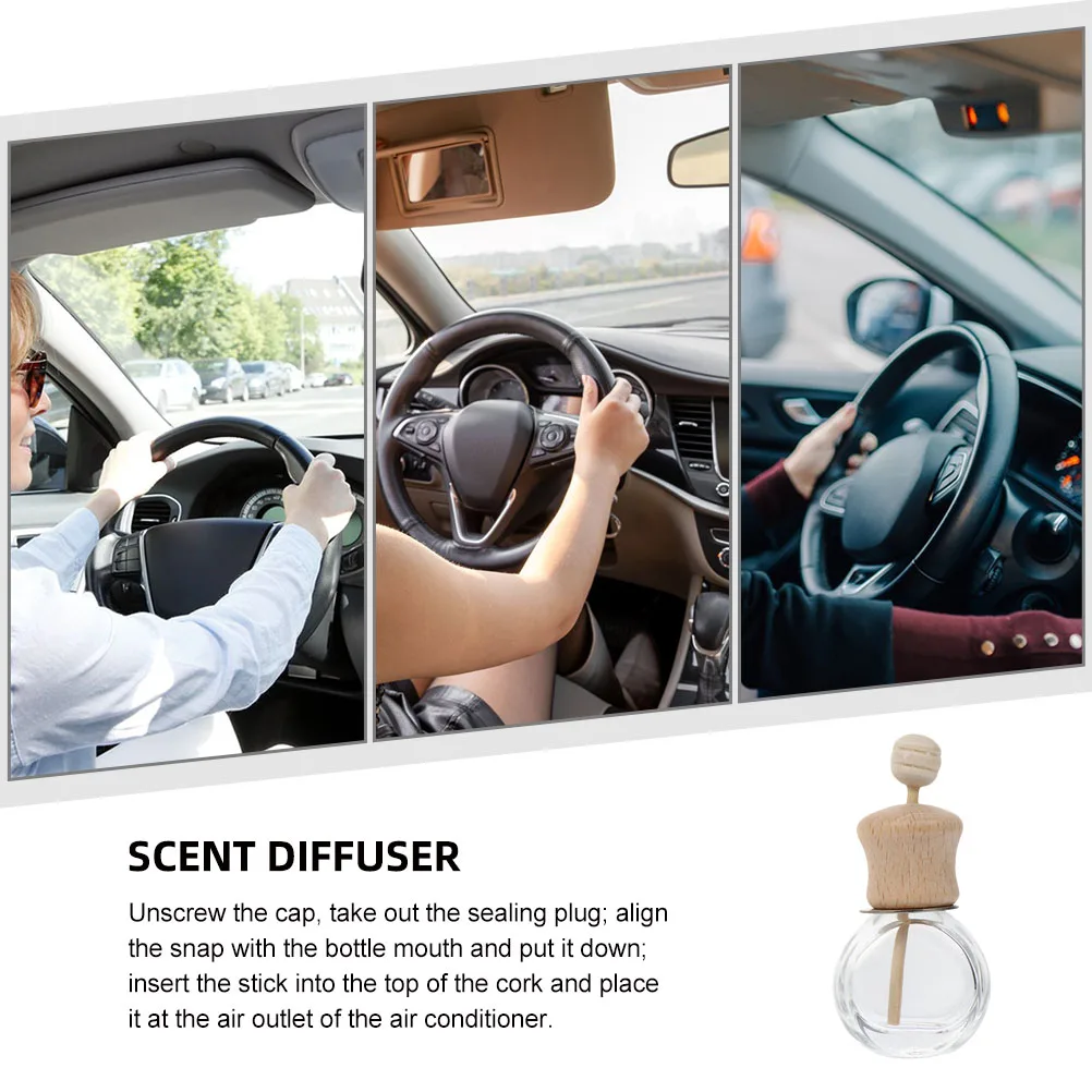 

6pcs Car Air Freshener Diffusers 10ml High Waist Round Bottle Wood Cap Essential Oil Holder Refillable Scent Diffuser for Home