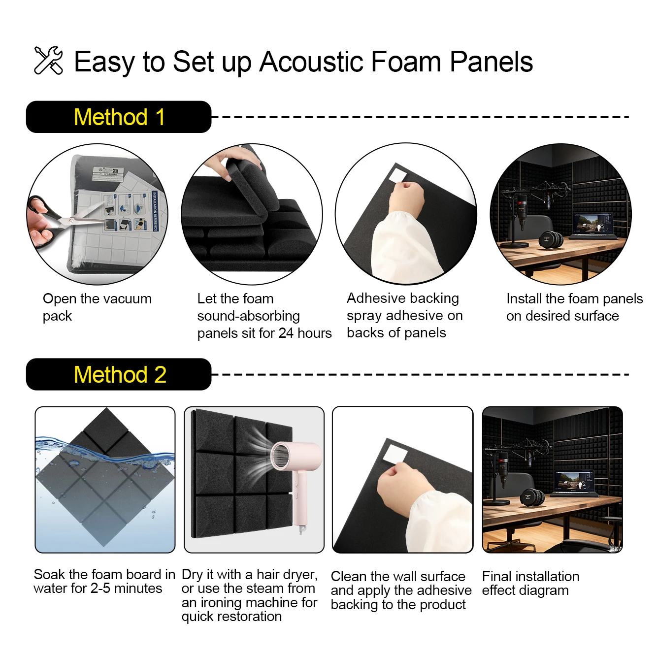 Espuma acústica de alta densidad, Material de espuma acústica reductora de ruido de alta densidad con cabeza de seta de 12 piezas, sonido para decoración de paredes del hogar