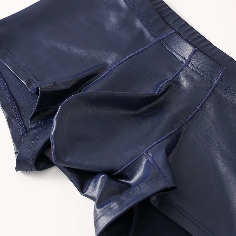 Men's Boxers Pu Leather Panties High Elastic U Convex Pouch Lingerie Underpants Thin Breathable Boxers Bikini Slip Homme - view 5