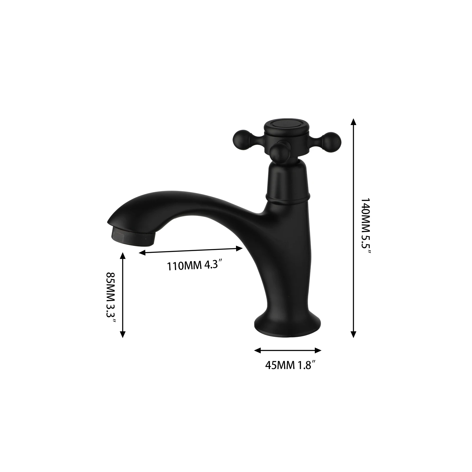 Monite Bathroom Basin Faucet Deck Mounted Matte Black Cross Handle Rotation Control Single Cold Stream Water Outlet Bath Taps