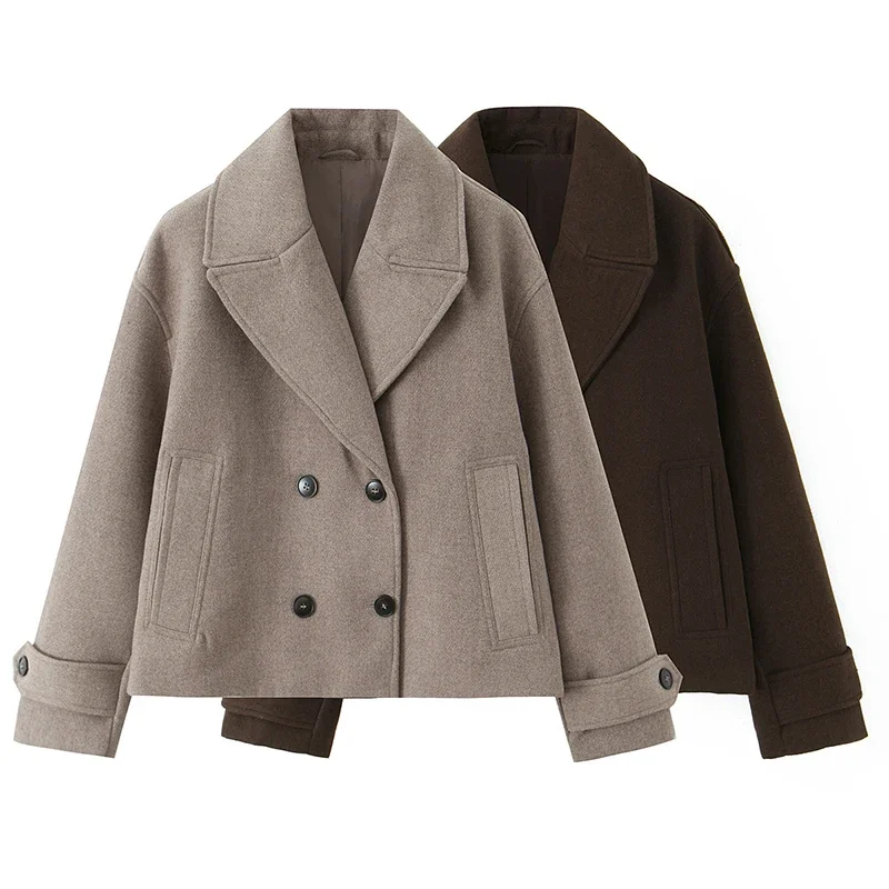 Giacche Vintage Collo con risvolto Maniche lunghe Donna Chic Abiti da donna Moda donna Trench doppiopetto solido