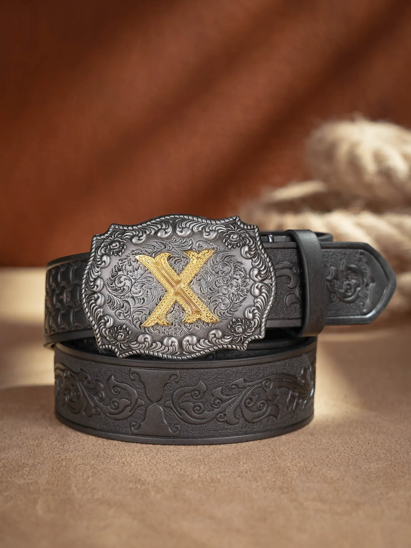 Western Cowboy PU-Ledergürtel – Herren-Hüftgurt, Stier-Dekoration, Blumenmuster, graviert für Jeans – Detail 37