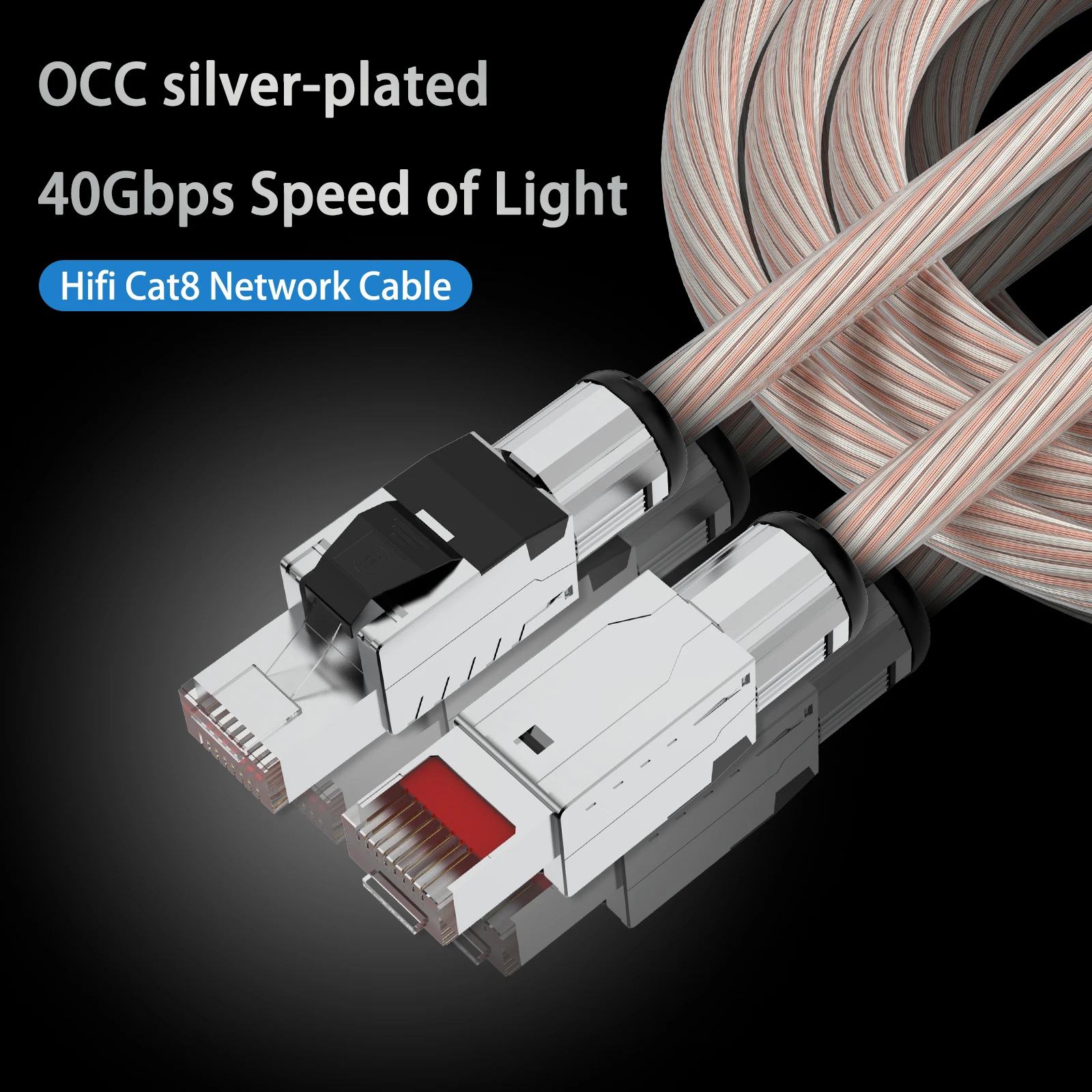 Hi-end OCC Silver Plated Cat8 High Speed Ethernet Cable Network Cable laptop Internet LAN 2000Mhz 40Gbps  for HiFi Audio Router