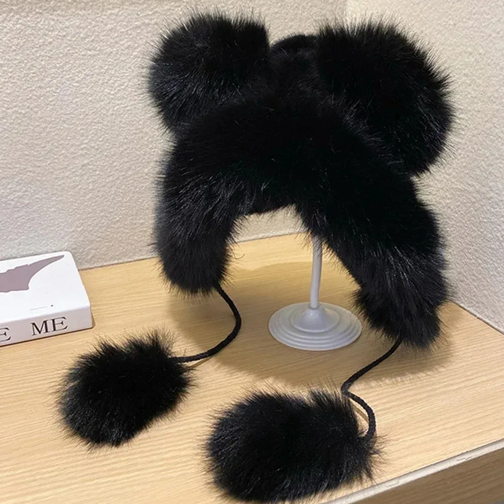 Damen Winter Warme Kawaii Fuchsfell-Imitation Nerz-Plüschmütze Verdickte Niedliche Bärenohren Japanische Jackenmütze Ohrenschutz Cosplay-Kappe – Detail 6