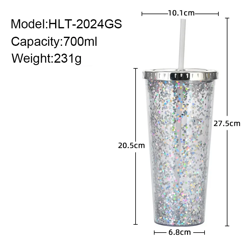 24oz جديد البلاستيك كوب بقشة فنجان القهوة بريق مسحوق زجاجة ماء المشروبات الباردة غطاء الطلاء الكهربائي