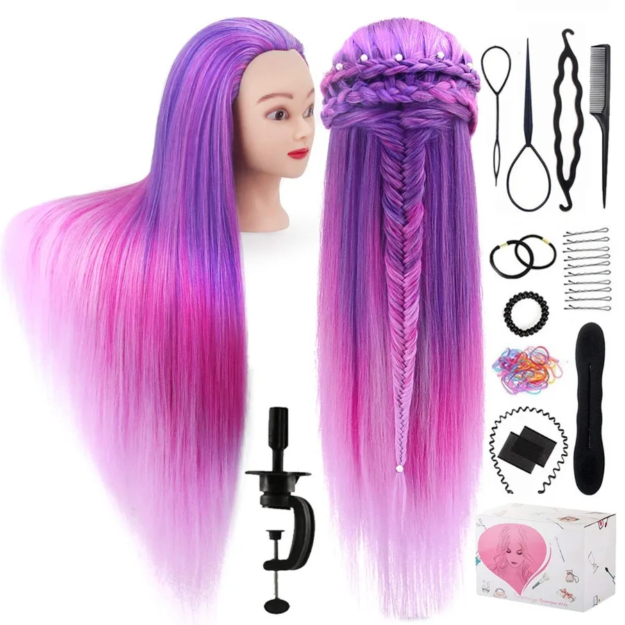 

29-дюймовая голова манекена с волосами для обучения косметологии и практики укладки волос включает держатель зажима и набор инструментов идеально подходит для