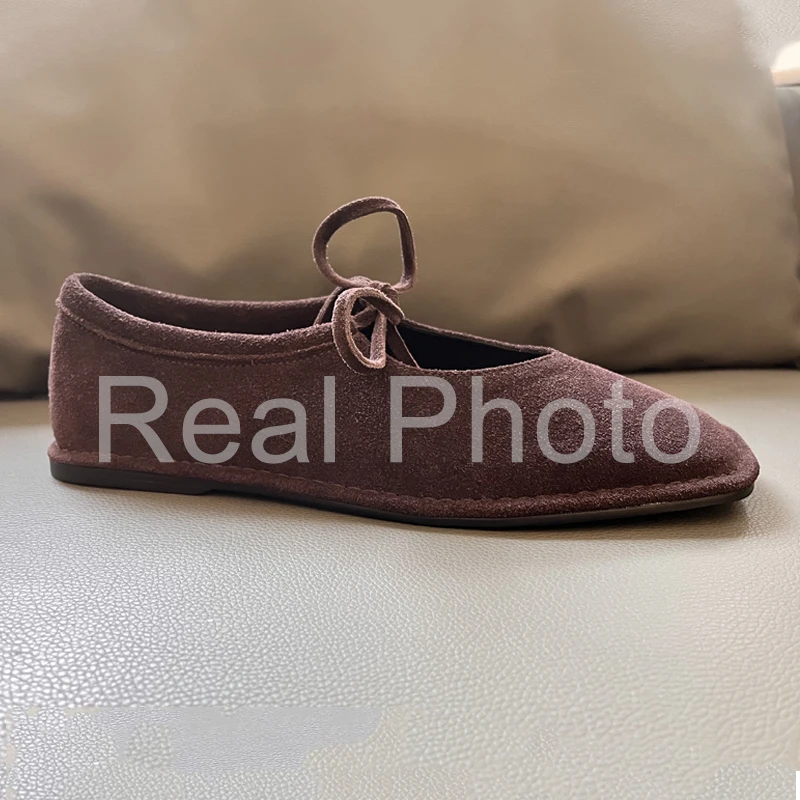 JOZHAMTA Size 34-43 Women Vintage Flats Shoes Suede Real Leather Lace-Up Low Heels 2025 Shoes Classic Suqare Toe Casual Loafers image 3