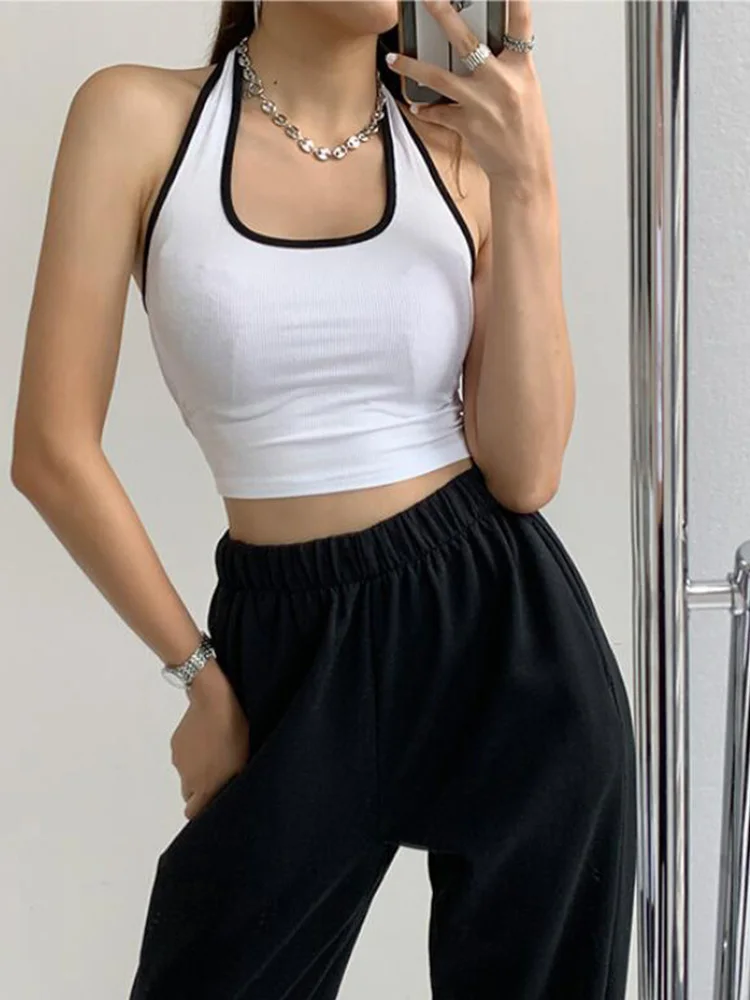 Summer Sexy Suspenders Waistcoat Women's Short Outer Wear Halter High Waist Sports Hot Girl Tops Female Tide