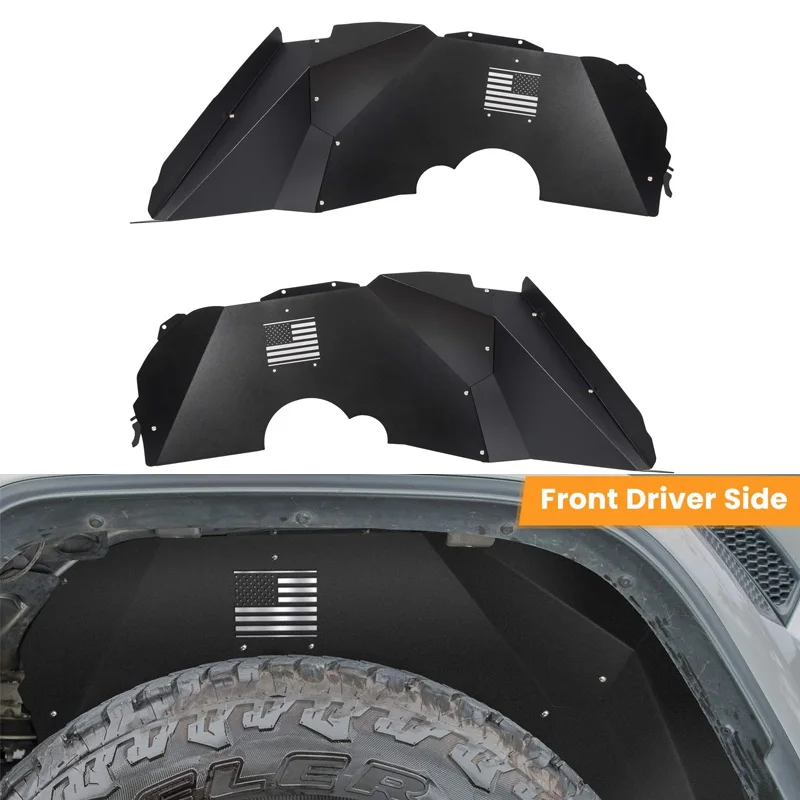 Передние внутренние вкладыши на крылья подходят для Jeep Wrangler JL JLU 2018-2024 Unlimited Sahara Rubicon Freedom Sport 2/4-дверный логотип с флагом США