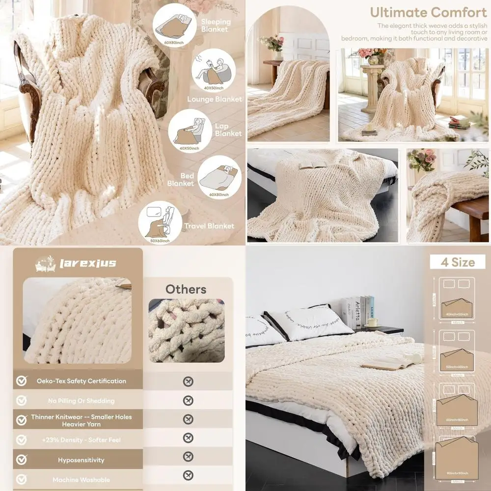 بطانية محبوكة مكتنزة مريحة فاخرة، 60 × 80 بوصة، عقدة حبل منسوجة 100% للأريكة والأريكة وديكور المنزل، هدية - قابلة للغسل في الغسالة ( #1