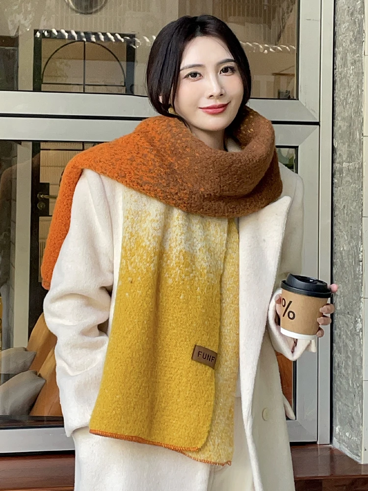 Cashmere scarf women's winter double-sided velvet thickened warm contrasting scarf Korean version atmosphere neck shawl