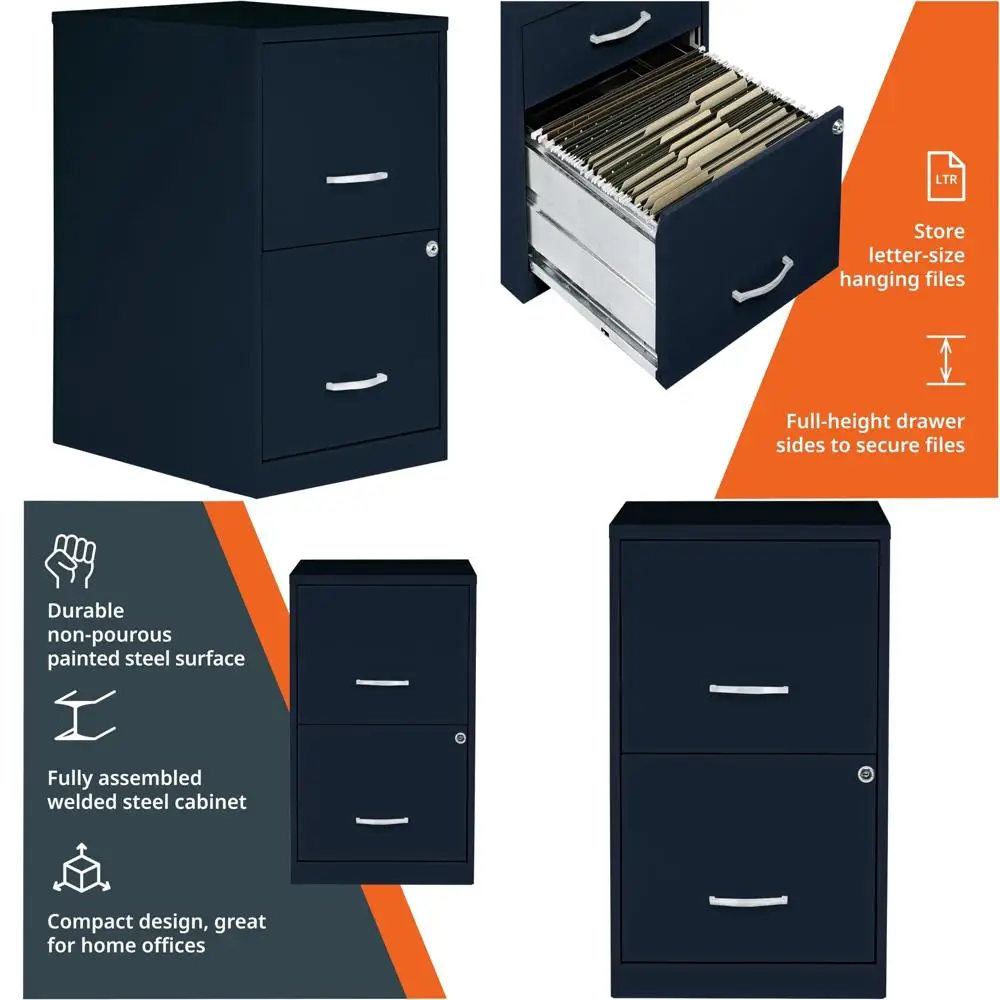 スチール製2段ロックファイルキャビネット - 組み立て済み、省スペース設計で家庭や小規模オフィスでの使用に最適