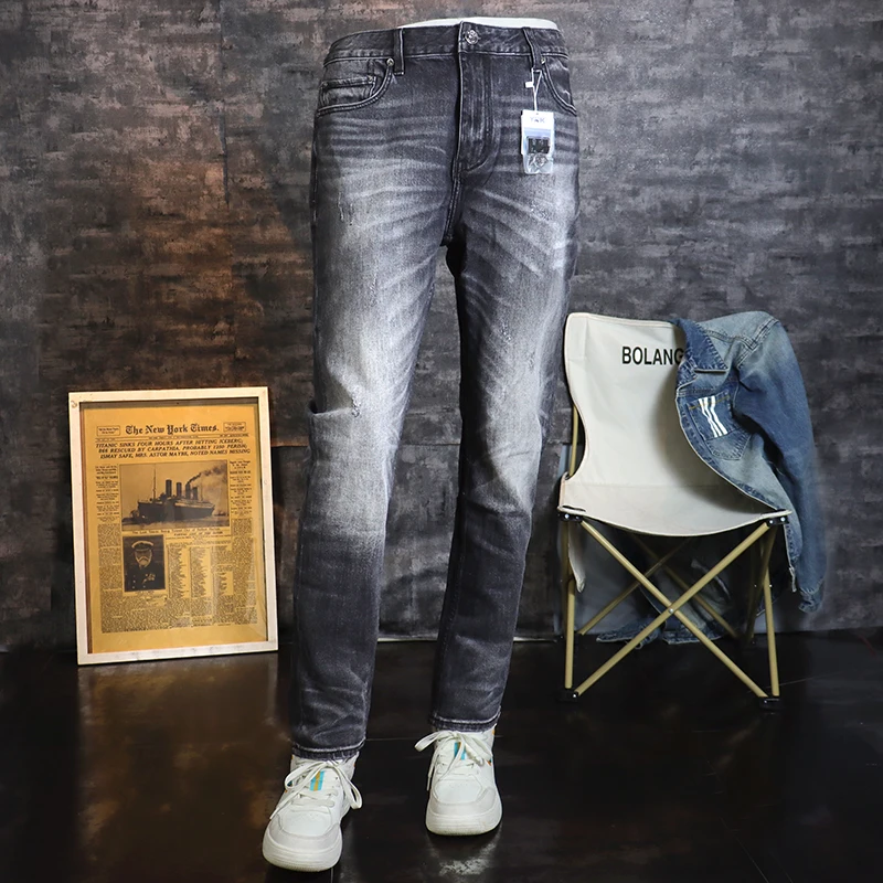 Italian Fashion Men Jeans Retro Black Gray Stretch Slim Fit Vintage Jeans Men High Quality Casual Trousers Designer Denim Pants