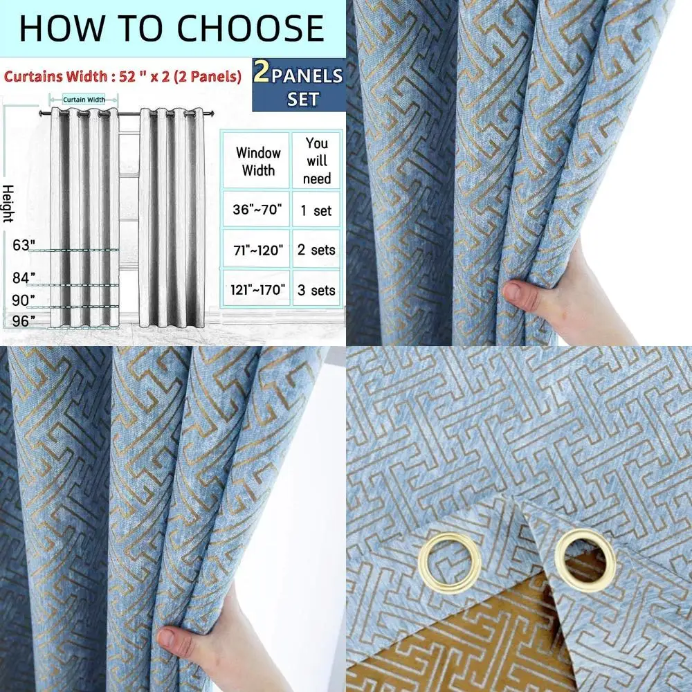 

1 пара полузатемняющих современных штор из синели с геометрическим рисунком для гостиной, спальни, набор из 2 панелей (2 x 52 x 84 дюйма, синие и