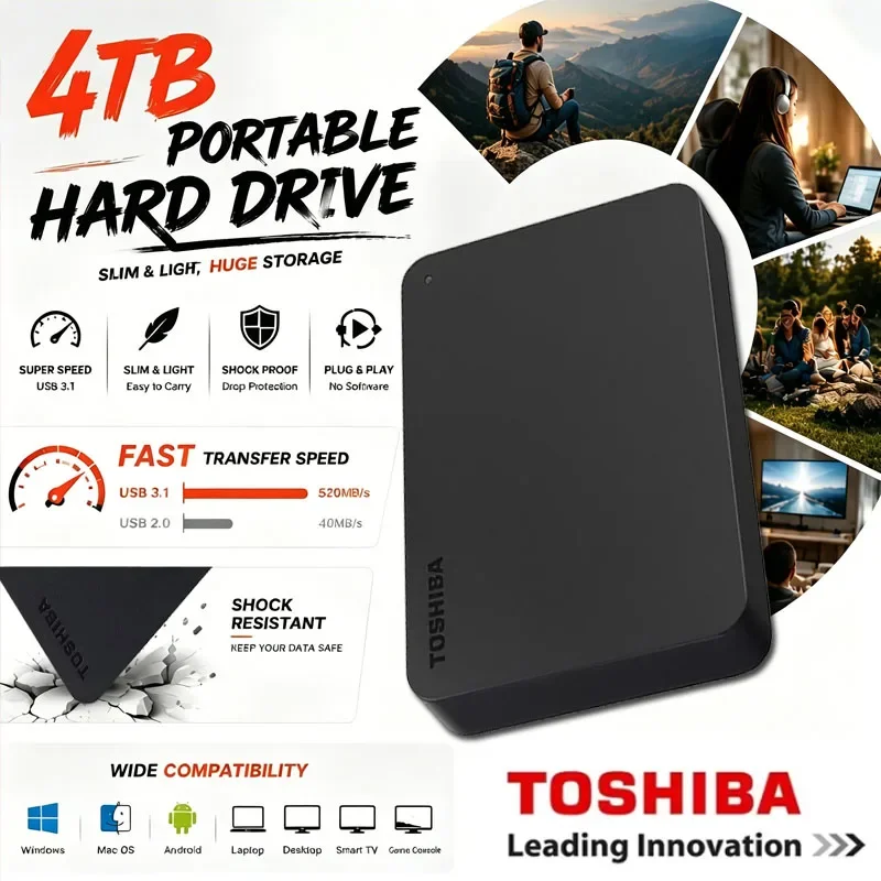 2026 Toshiba A3 HDTB420XK3AA Canvio Basics 500GB 1TB 2TB 4TB Portable External Hard Drive USB 3.0 Black Hot Sale