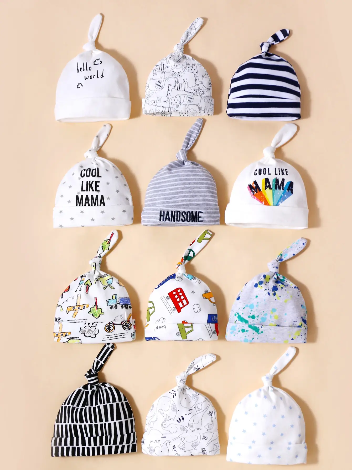 3 PCS Random Spring and Autumn Baby Hat Printed Children\'s Knitted Hat Cotton Newborn Hat Baby Boy Hat Child Accessories