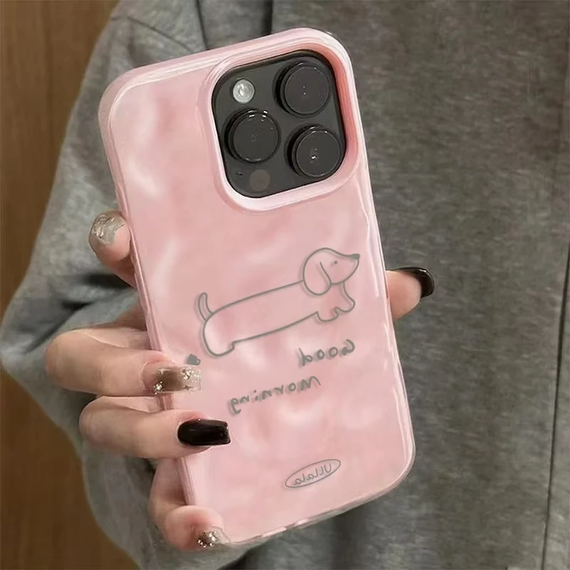 Корейский милый мультяшный чехол с рисунком собаки таксы для iPhone 16, 15, 14, плюс 11, 12, 13 Pro Max, противоударный защитный чехол