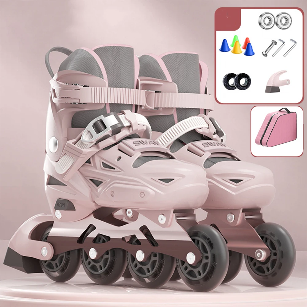 2024 Kids Inline Roller Skate Shoes Flashing 4 Wheels Skates Adjustable Size Boys Girls Beginner Adult Outdoor Skating Sneakers