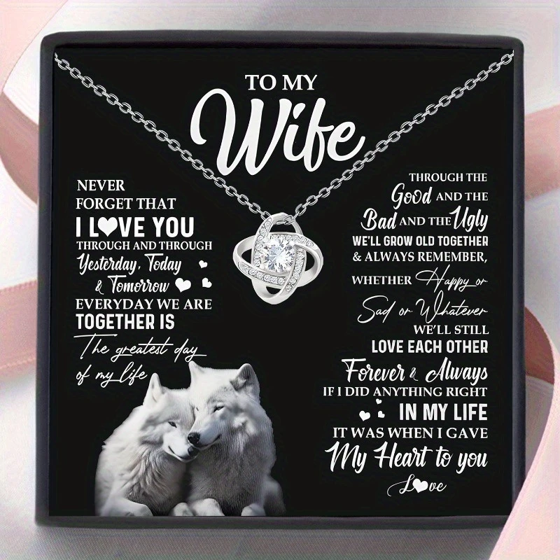 A Gift Box for My Wife Containing a Love Knot Necklace, a Beautiful Wife Necklace, and a 