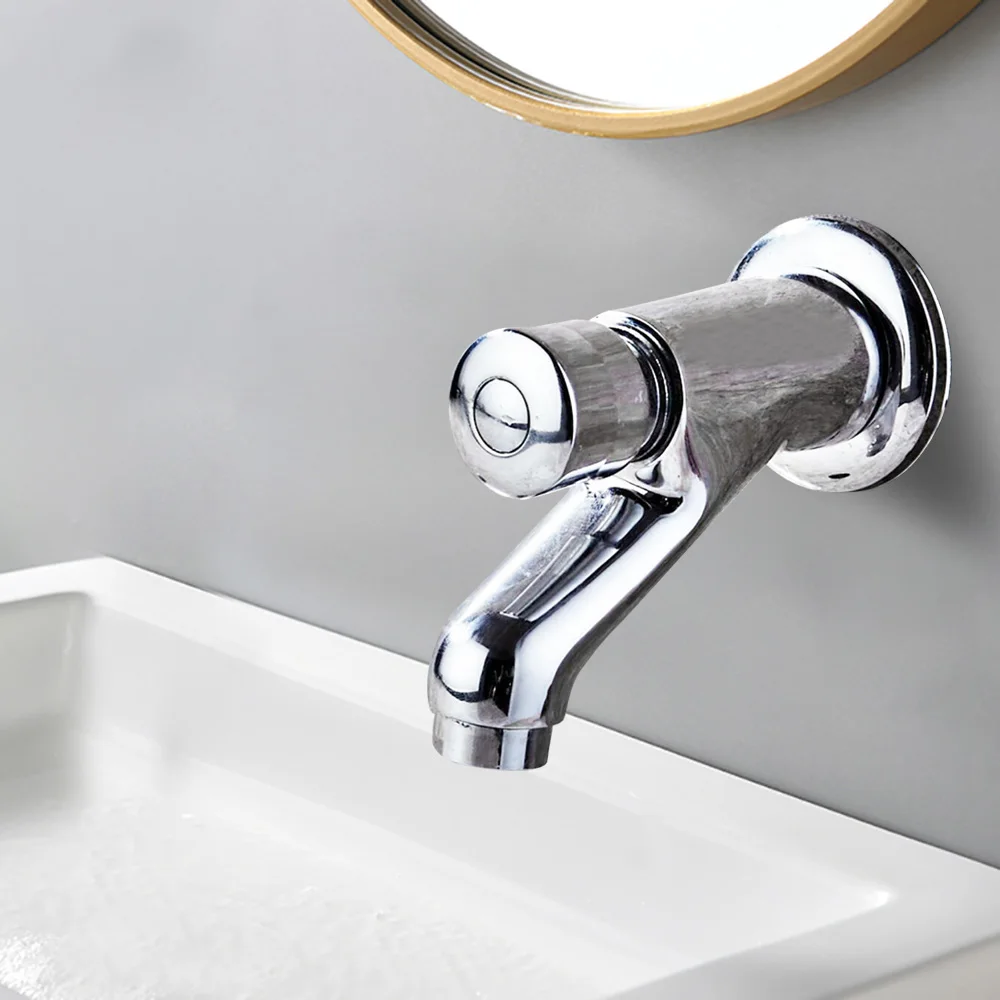 LOYALHEARTDY Wall Mounted Bath Faucet Bathroom Wash Basin Single Cold Water Tap Time Delay Self Close Stainless Steel 1.2 MPA