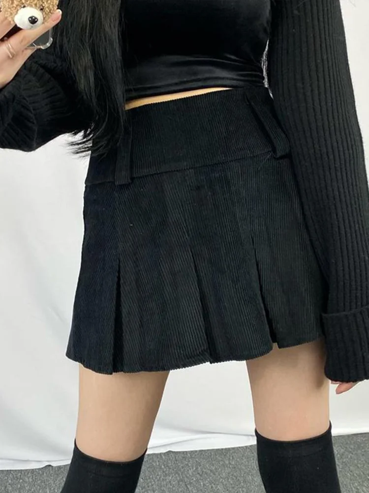 Rockmore Solid color Corduroy Mini Women'S Pleated Skirt High Waist Casual Harajuku Korean Y2K Vintage Short Skirts Preppy Style