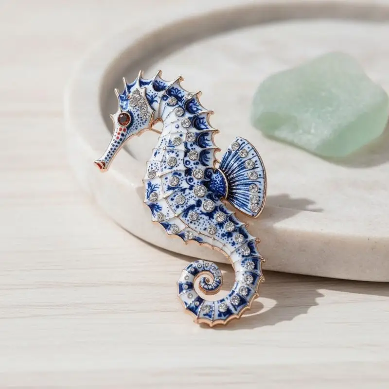 Rhinestone Seahorse Brooches For Women Unisex Colorful Sea Life Pins Banquet Party Backpack Gifts Jewelry Accessories