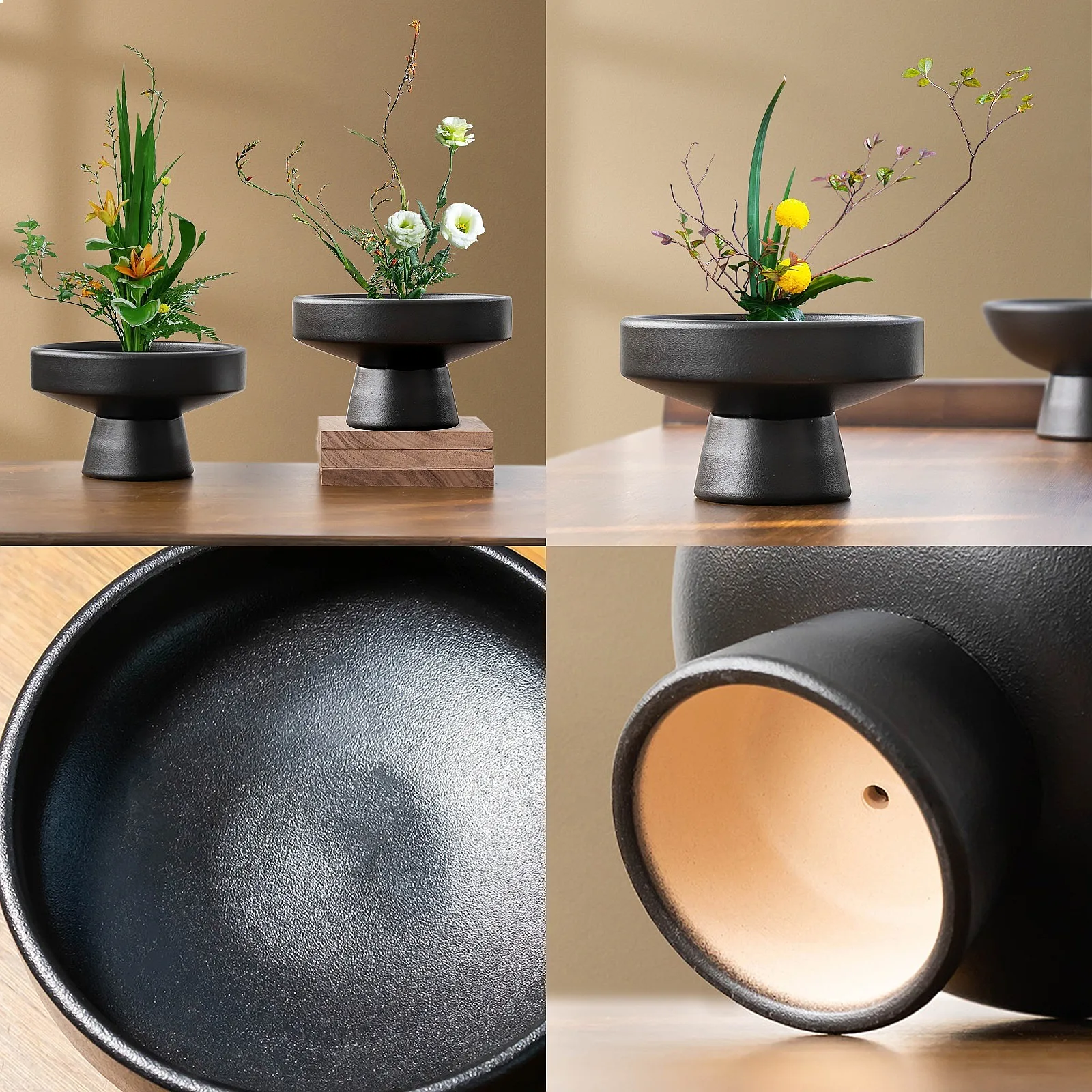 Retro Ceramic Vase Black Plant Vase Flower Pot Ornament Tabletop Plants Home Bonsai Decor Flowerpot Tabletop