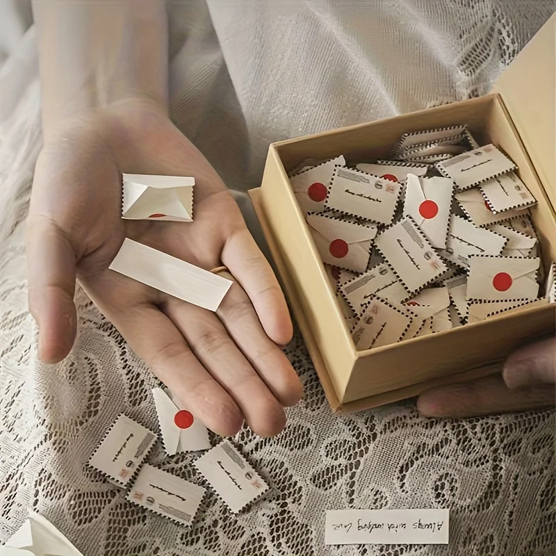 90Pc Elegant Mini Envelope Set with Red Seal - Cute Stamps and Heart/Round Label Designs - White Background with Blue and Red Borders, Self-Adhesive Closure Suitable for Weddings, Valentine's Day, Mother's Day, Graduation, Back to School Season - Pre-Written Address, Suitable for Notes, Birthday Party Decorations, Bulk Stationery (Compatible with Label Makers), Mini Envelopes and Cards, Small Cards with Envelopes, Christmas Gifts