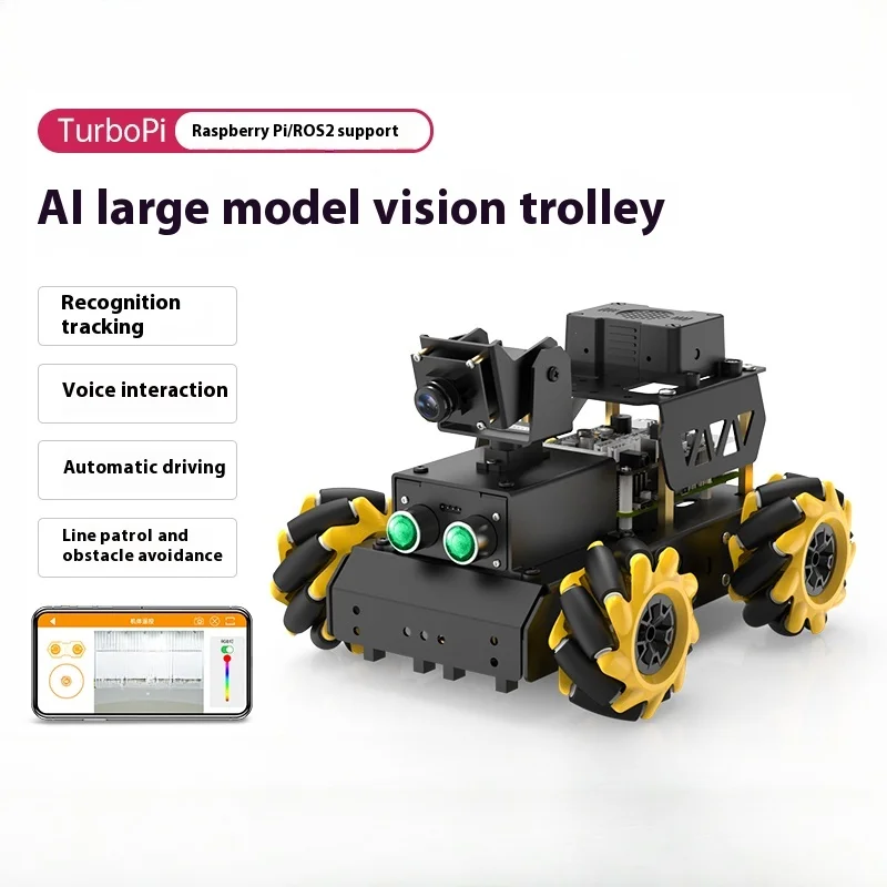 Raspberry Pi 4B/5 Intelligent Cart TurboPi Wheel of Wheat AI Large Model Visual Recognition ROS2 Programming Robots