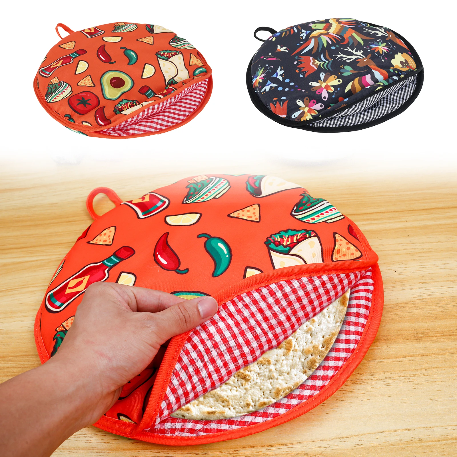 

12 Inch Tortilla Warmer Bag with Handle Insulated Microwave-Safe Fabric Holder for Pizza Bread