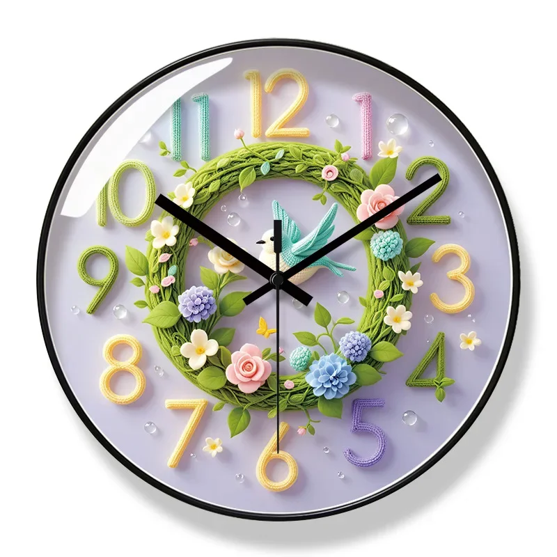 New 10/12/14-inch Creative Garland Bird Warm Wall Clock Home Decoration Living Room Bedroom Mute Quartz Clock Watch