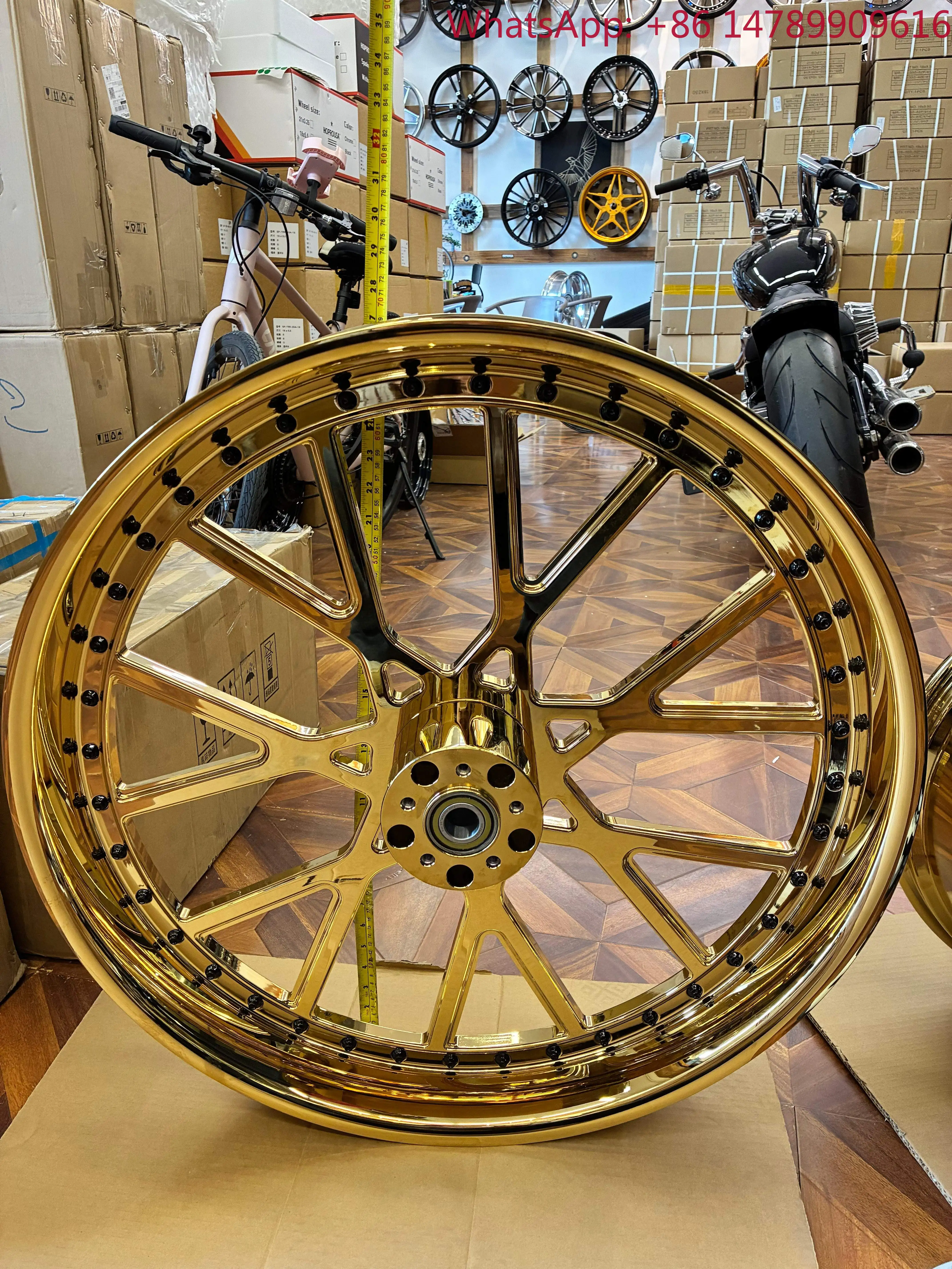 6061-T6 Aluminum AlloyHOPROUSA T6061 Custom-Made 16-26 Inch Chrome Gold Forged New Wheels For Softail Fatboy Breakout Touring Hu