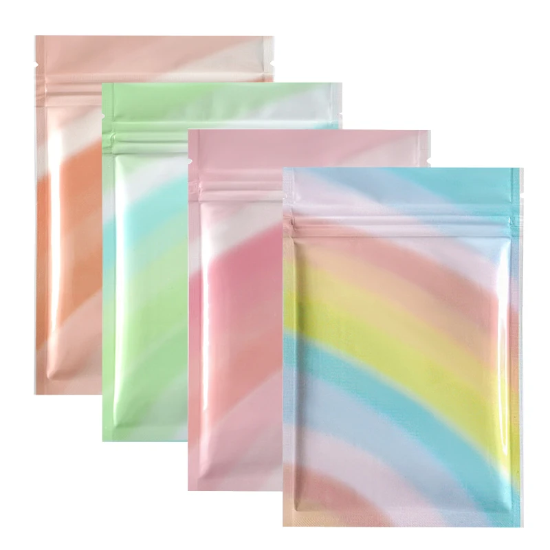 50Pcs Flat Glossy Rainbow Gradient Color Small Aluminum Foil Zip Lock Bag Candy Jewelry Snack Tea Heat Sealing Packaging Pouches