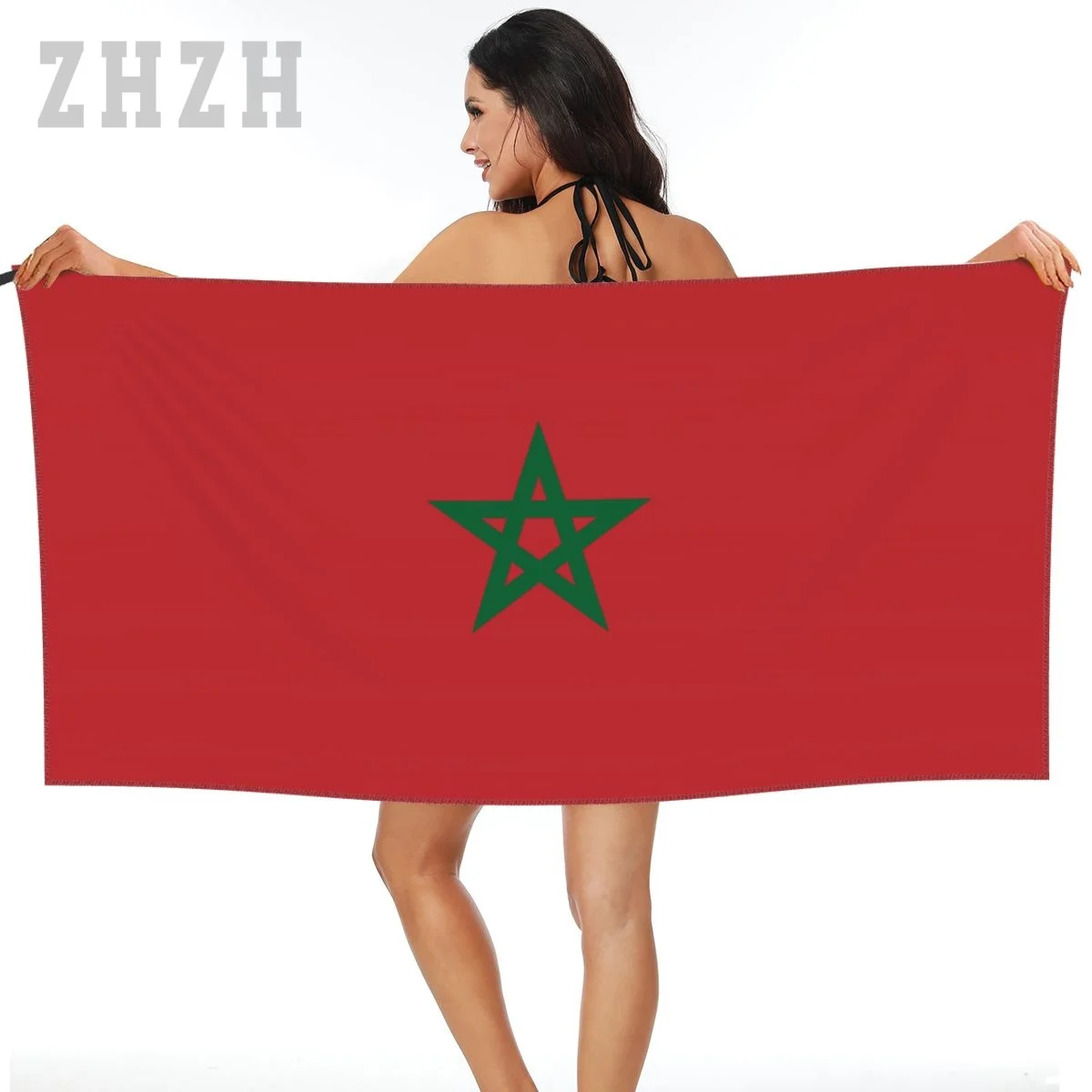 More Design Morocco Flag Emblem Bath Towel Quick dry Microfiber Absorbing Soft Water Breathable Beach Swimming Bathroom