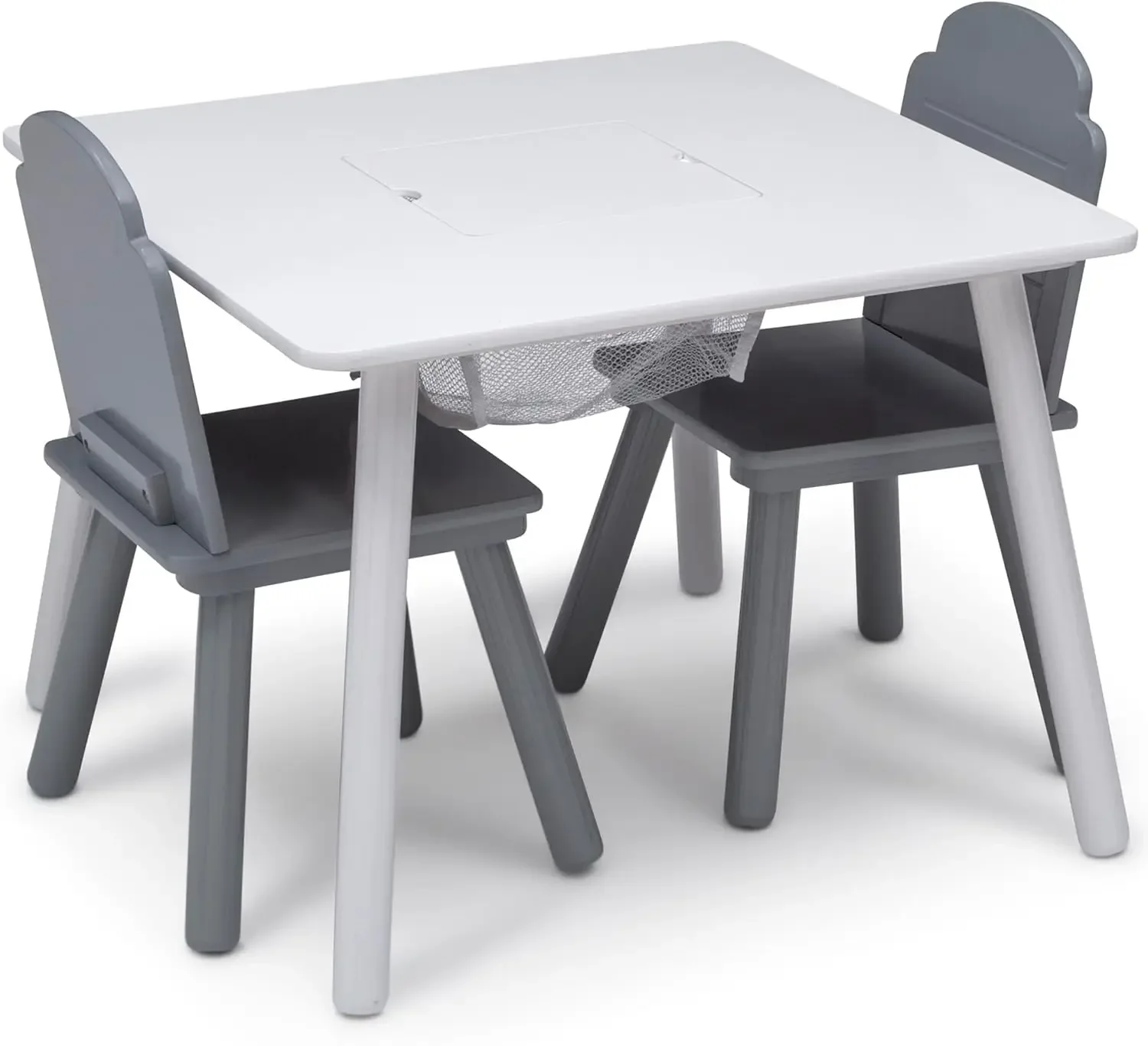 Kids Table and Chair Set with Storage, White/Grey - Perfect for Playroom or Study
