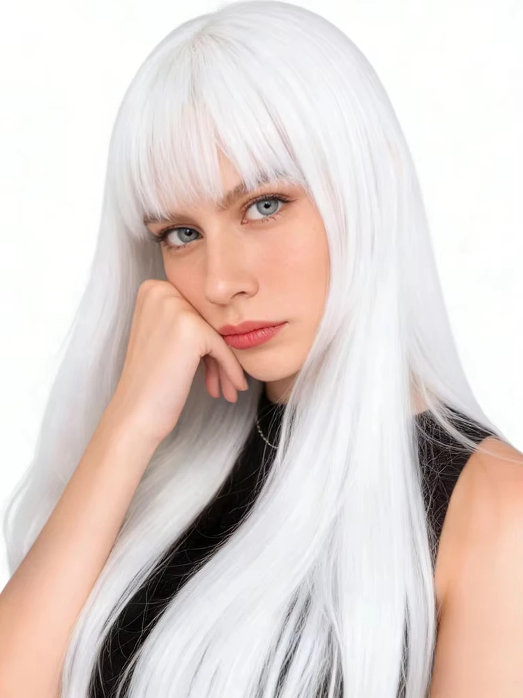 White best-selling straight long hair synthetic wig - Halloween party cosplay role-playing wig - daily wig - hot wire wig set