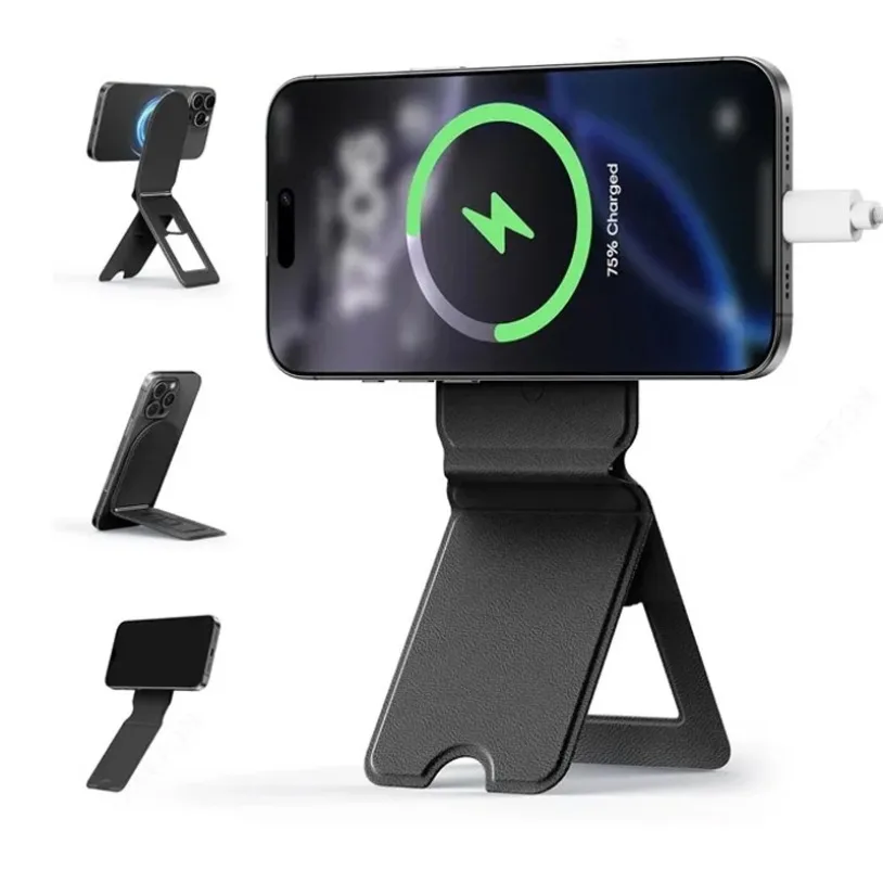 Tragbarer magnetischer Telefonständer, Taschen-Handy, leichter Magnet, Smartphone-Desktop-Halterung, veganes Leder, Vlog-Stick für Magsaf