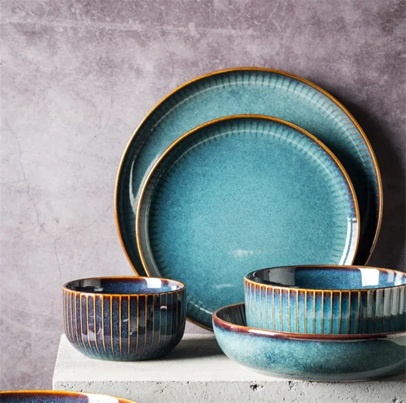 

Nordic Style Kiln Glazed Ceramic Rice Salad Bowl Soup Bowl Round Dish Dinner Plate Tableware