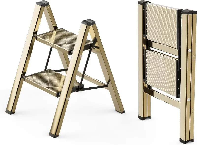 Ladder, Step Ladder 2Step Folding with Wide Pedals, Tall Aluminum Ladder with Non-Slip Feet, Lightweight Stepladders