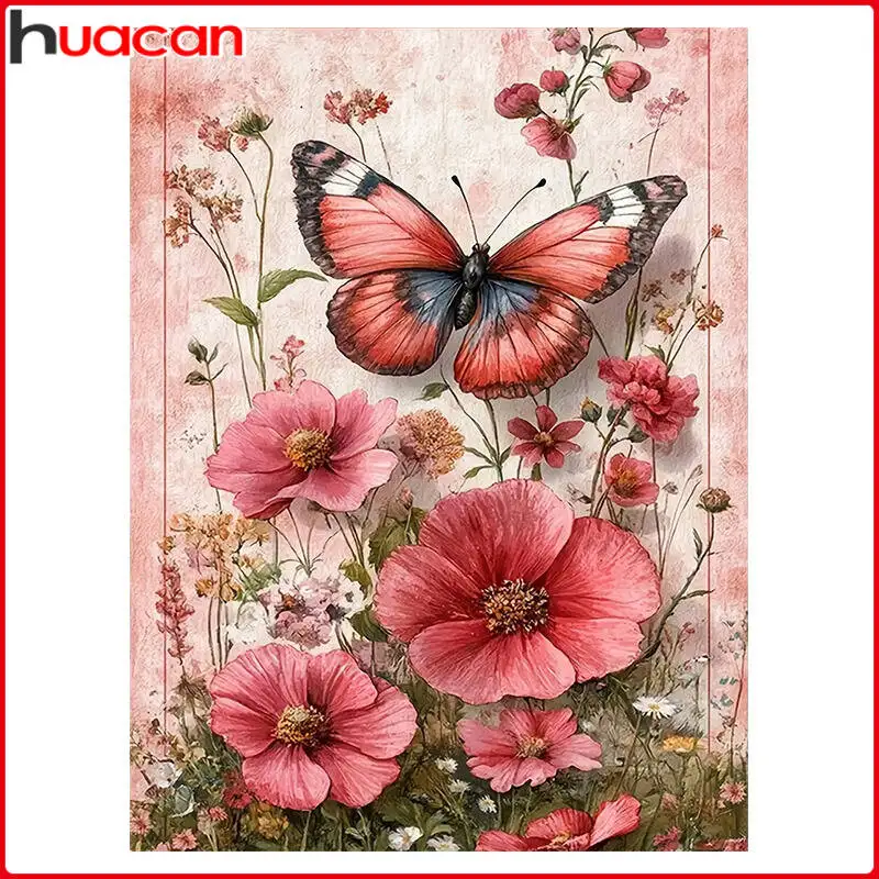 HUACAN Flower Butterfly Full Square Round Diy 5D Diamond Embroidery Picture Rhinestone Art Handmade Gift