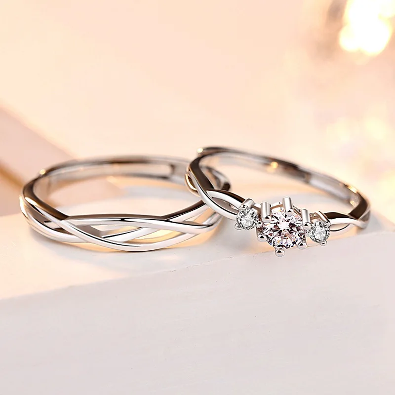 2Pcs Silber Farbe Luxus Zirkon Paar Ringe Für Frauen Für Immer Endlose Liebe, Verlobung, Hochzeit Bands Ring Valentinstag Geschenke – Detail 22
