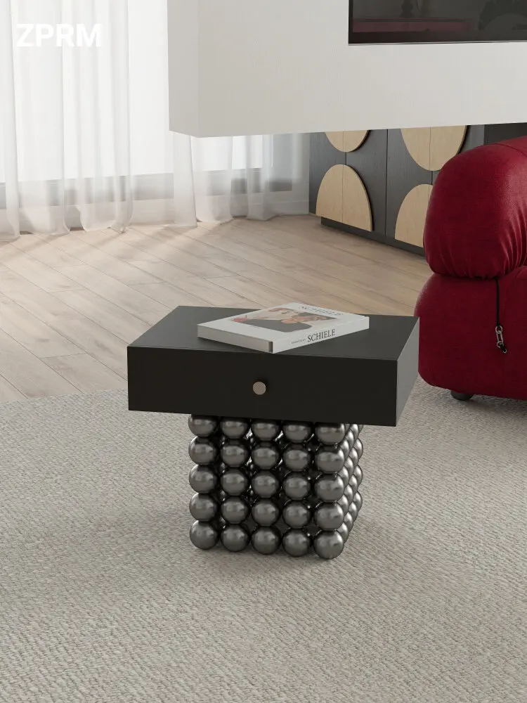 Modern Light luxury Art Creativity Metal Ball Base Plate Nightstand European Style Living Room Bedroom Side Table Nightstand