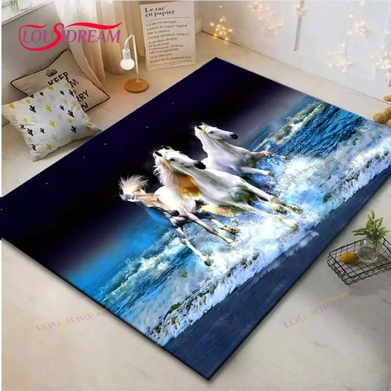 3D Galloping Horses Carpet Room Decor Floor Mats Bedroom Yoga Mat Photography Props Area Rug Birthday Gift  Outdoor  Rug