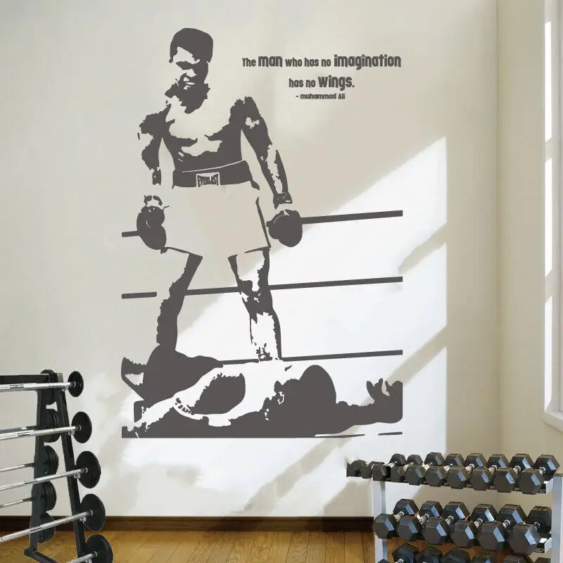 Boxing Ali Portrait Personality Slogan Wall Stickers Gym Boxing Club Teen Room Bedroom Door Decoration Vinyl Decal Gift YD28